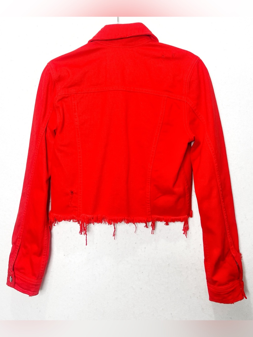 Veronica Beard Neon Red Distressed Jean Jacket - Picture 3 of 7